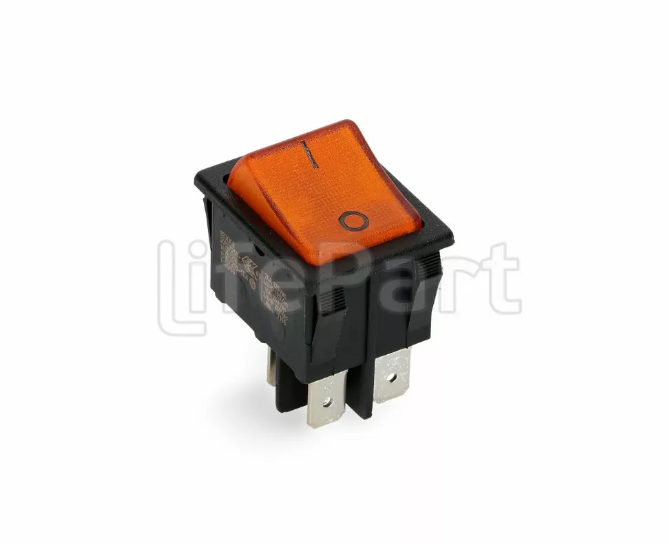 Кнопка универсальная биполярная желтого цвета 20A, 4 контакта 250V