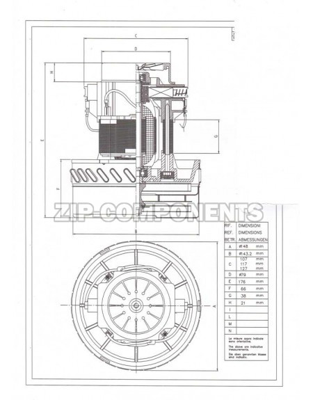 Двигатель пылесоса 1800W высокий H=175 (моющий) MADE IN ITALY