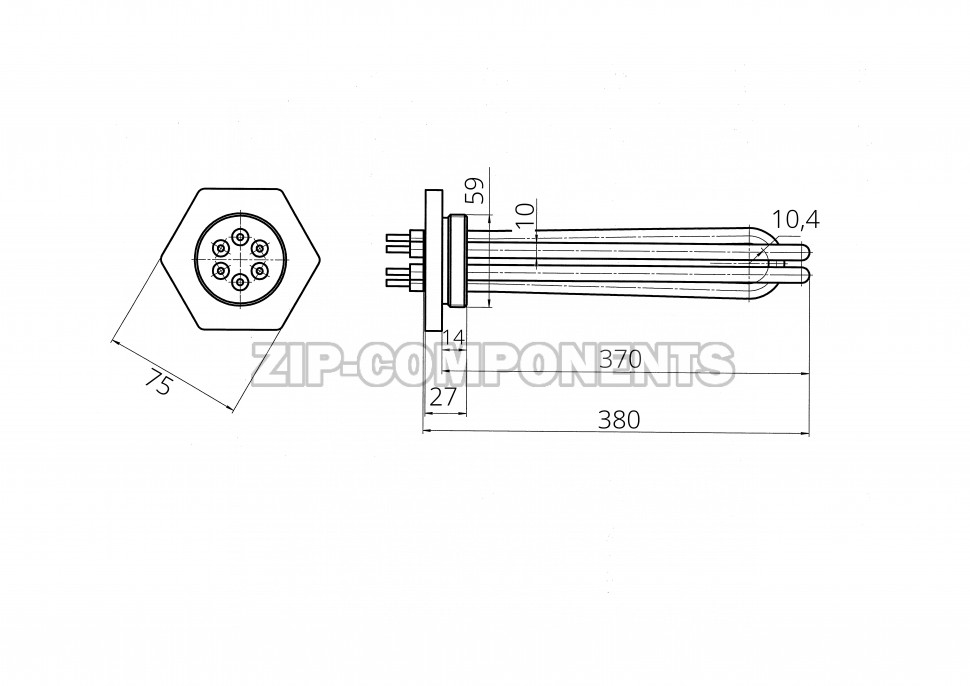 Тэн для электрического котла 2000W ТЭНБ-6,0 (ТЭН 70 В 10/2,0 P 220) фланец G2