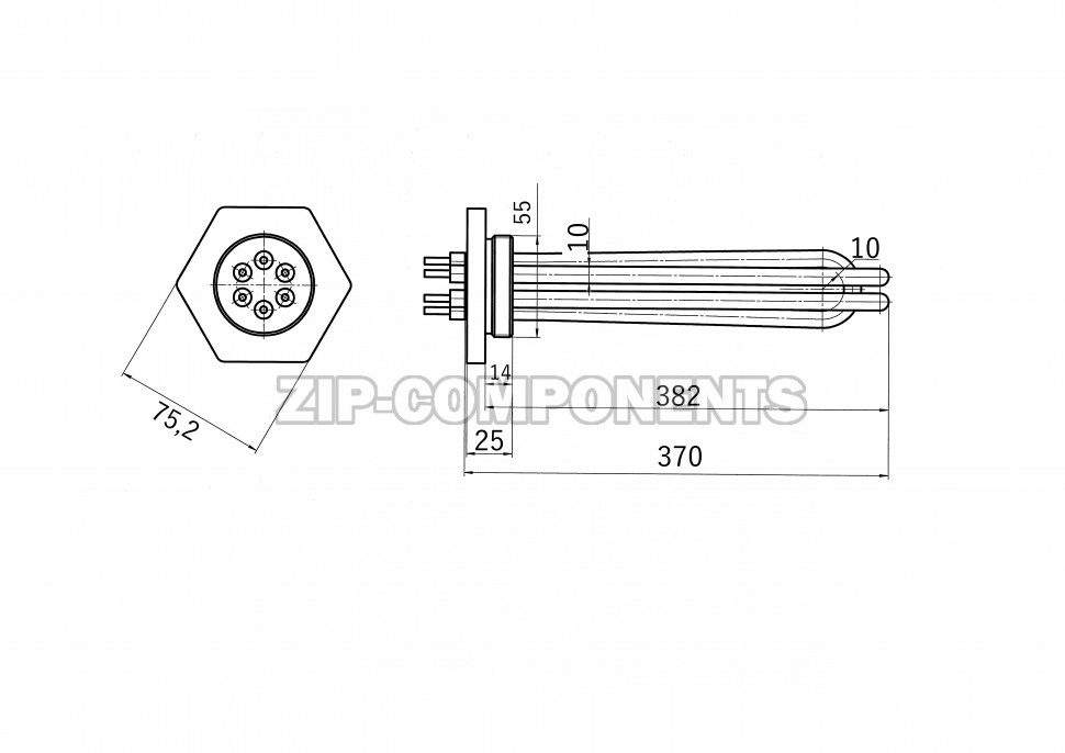 Тэн для электрического котла 2500W ТЭНБ-7,5 (ТЭН 80 В 10/2,5 P 220) фланец G2