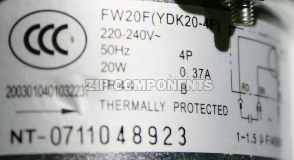 Двигатель вентилятора внешнего блока сплит-системы FW20F (YDK20-4F) 220-240V 50Hz 4P 20W 0.37A