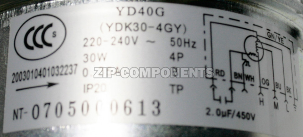 Двигатель вентилятора внешнего блока сплит-системы YD40G (YDK30-4GY) 220-240V 50Hz 4P 30W 0.35A, D-85мм, Н-79мм, Вал (D-8мм, Н-55)