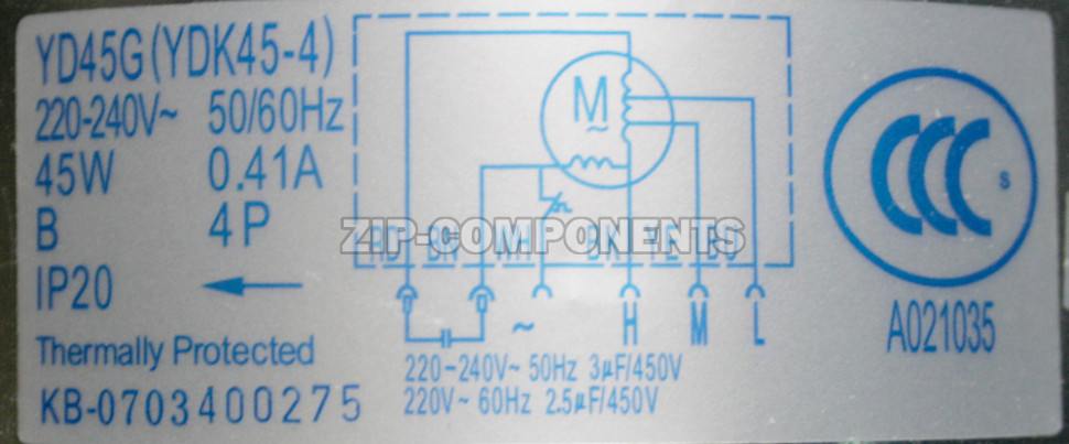 Двигатель вентилятора внешнего блока сплит-системы YD45G (YDK45-4)220-240V 50Hz 4P 45W 0.41A