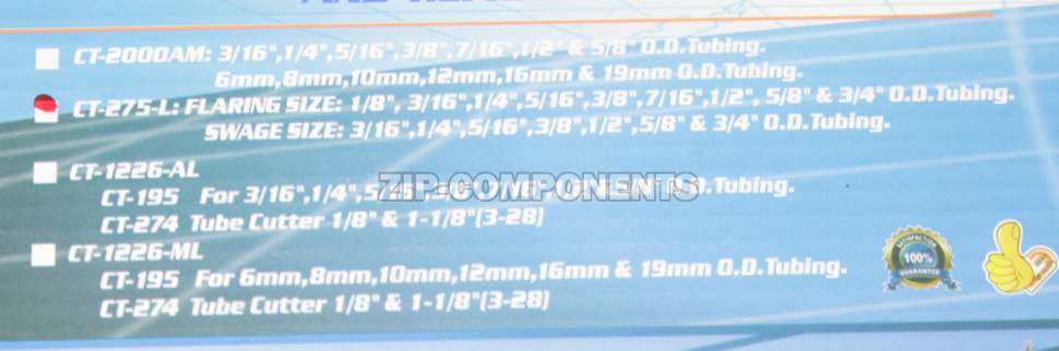 Набор CT-275L: вальцовка 1/8 - 3/4 + труборасширитель 5/16 - 3/8