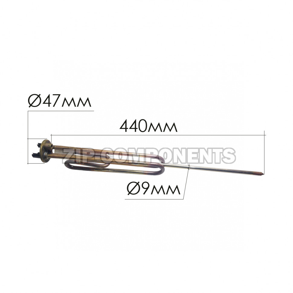 ТЭН для водонагревателя универсальный 2500W 220/240V 255+195mm