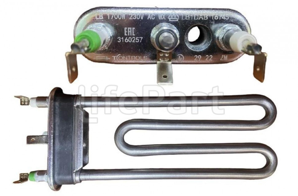 Тэн 1700W L-175mm короткий, прямой с отверстием T-CONTROLS by Thermowatt 3160257