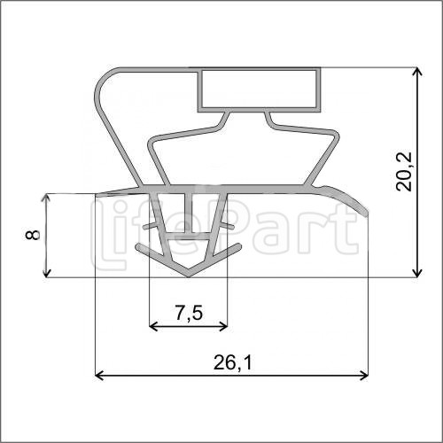 Уплотнитель двери 570x690 мм холодильника СНАЙГЕ RF300, RF310, RF360, RF390 МК V372.100-02 Профиль Skycold