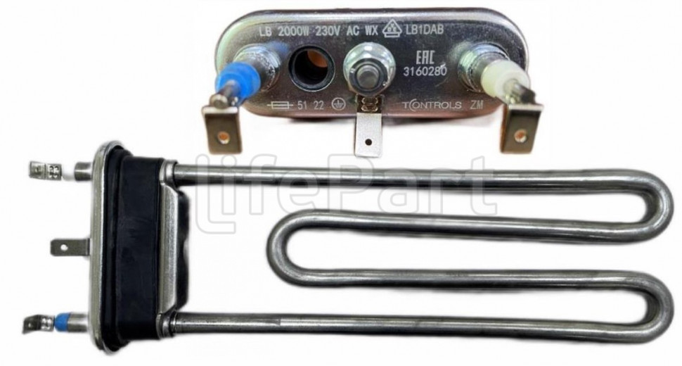 Тэн 2000W, L-200 mm, прямой, c отверcтием T-CONTROLS by Thermowatt 3160280 Bosch 267512