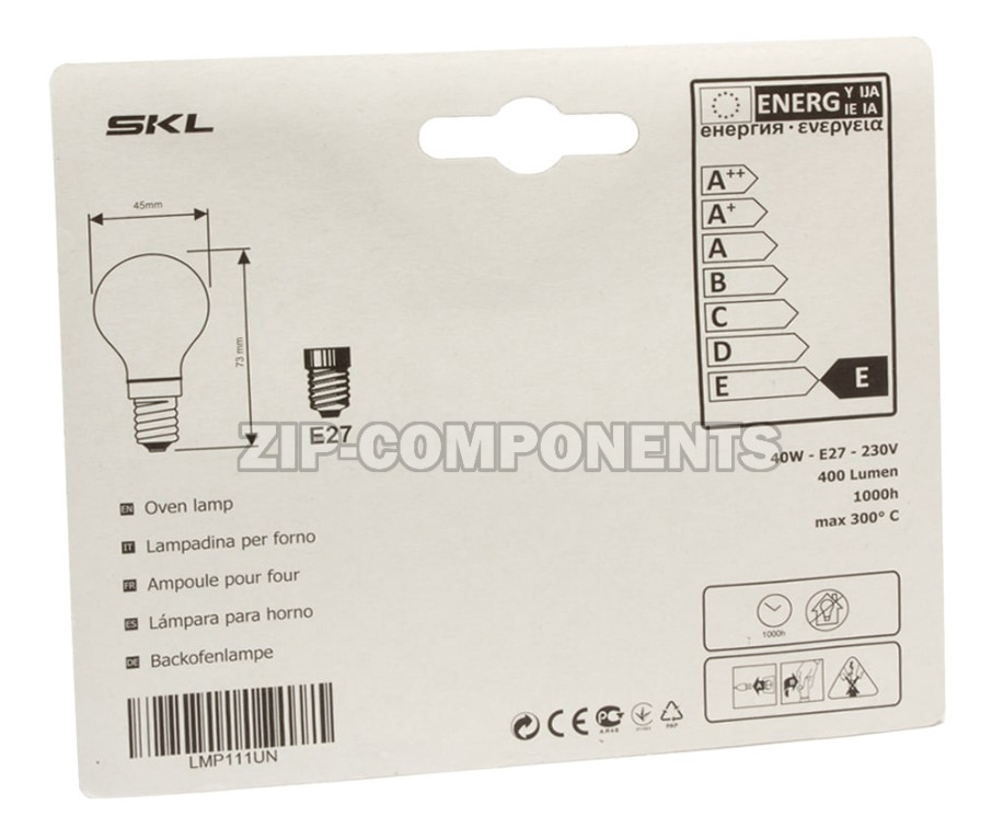 Лампа духовки универсальная 1000H E27 40W 230V 300C SKL